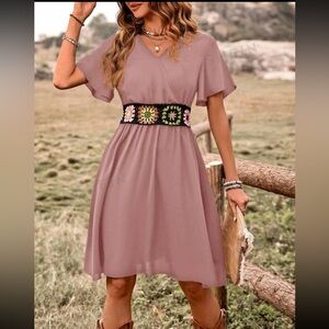 SHEIN VCAY Women's Summer Crochet Waist Ruffle Casual Dress